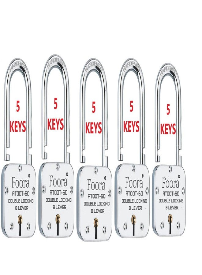Foora Atoot 60mm Long Double Lock for Home, Door, Gate & Shop Shutter | Heavy Duty Rust-Proof Padlock | Pack of 5 Locks with Keys | High Security Steel Body Lock - Image 1
